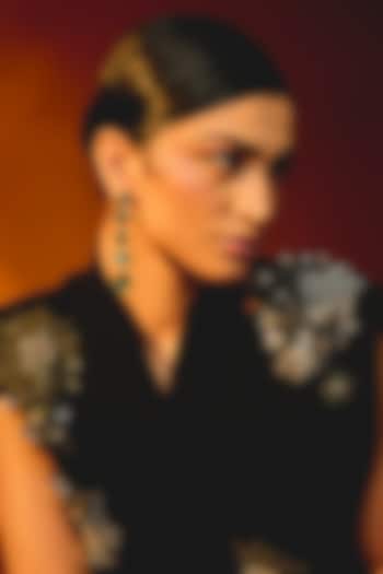 Green Glass Beaded & Metallic Thread Dangler Earrings by Deepa Gurnani at Pernia's Pop Up Shop