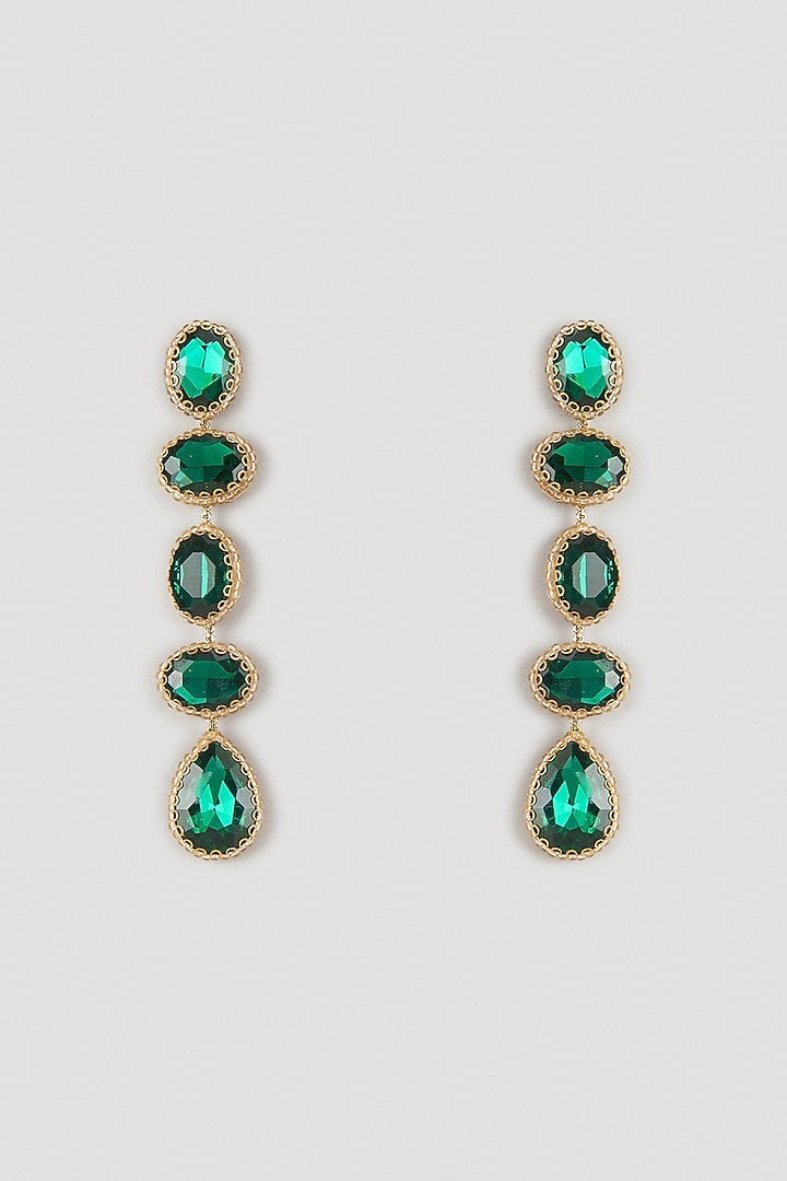 Green Glass Beaded & Metallic Thread Dangler Earrings by Deepa Gurnani at Pernia's Pop Up Shop