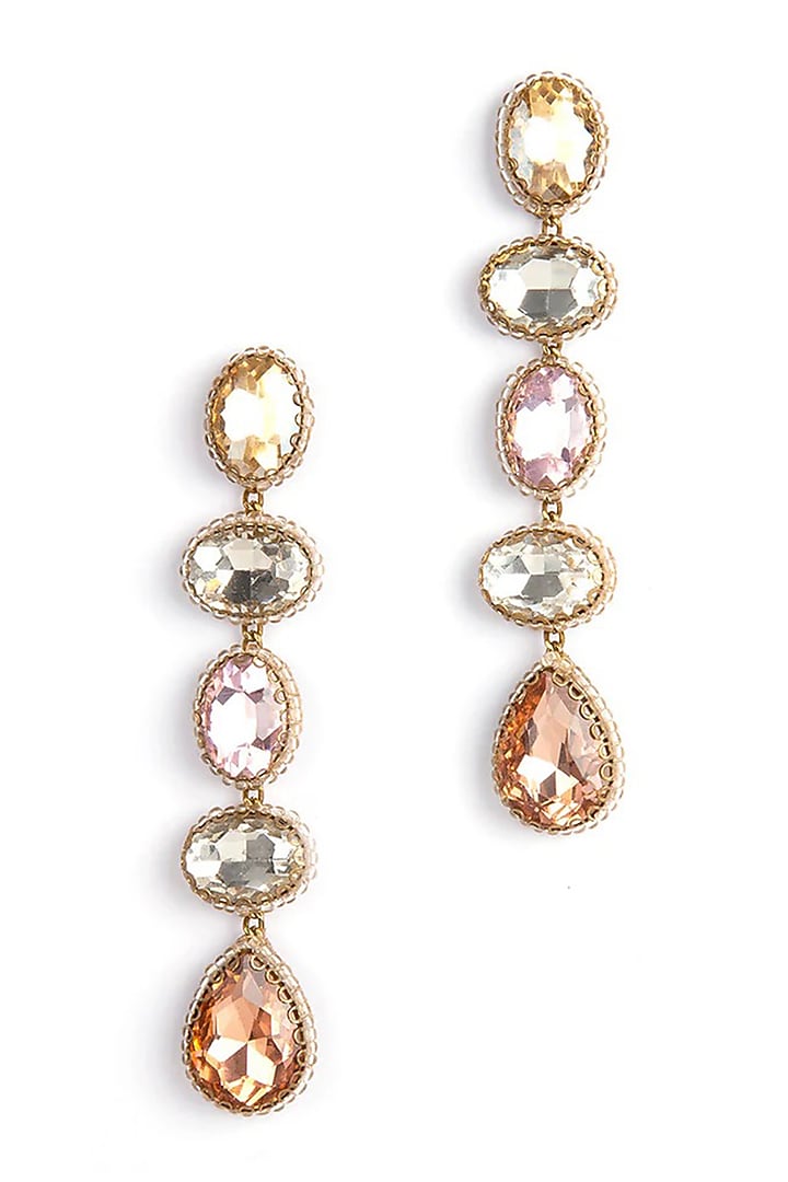 Gold Glass Crystal & Glass Beaded Dangler Earrings by Deepa Gurnani at Pernia's Pop Up Shop