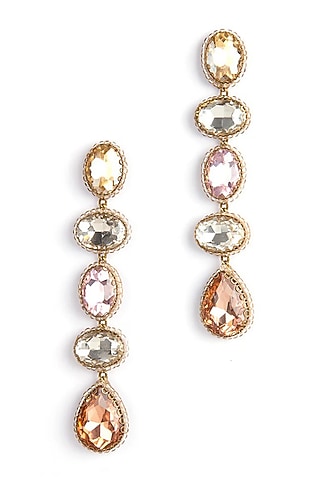 Gold Glass Crystal & Glass Beaded Dangler Earrings by Deepa Gurnani