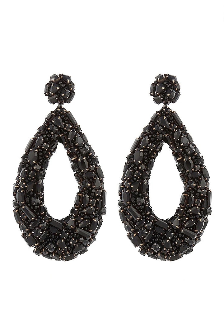 Black Swarovski Crystal & Glass Beaded Dangler Earrings by Deepa Gurnani at Pernia's Pop Up Shop