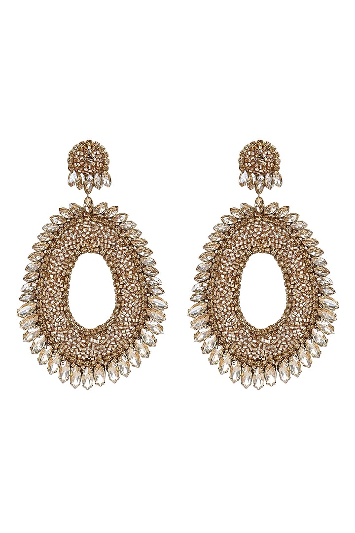 Gold Glass Chainstone & Beaded Dangler Earrings by Deepa Gurnani at Pernia's Pop Up Shop
