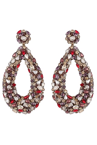 Multi-Colored Glass Stone & Beaded Dangler Earrings by Deepa Gurnani