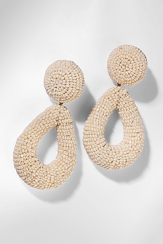 Ivory Glass Stone & Beaded Dangler Earrings by Deepa Gurnani
