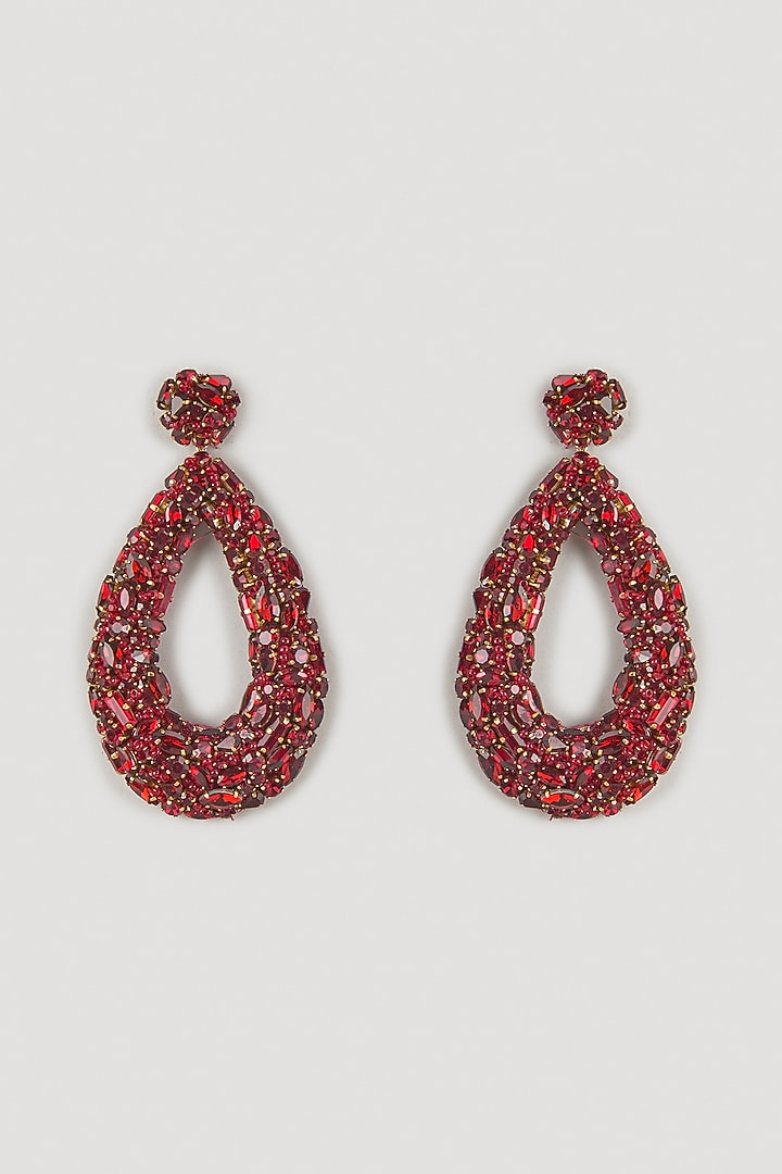 Maroon Swarovski Crystal Dangler Earrings by Deepa Gurnani at Pernia's Pop Up Shop