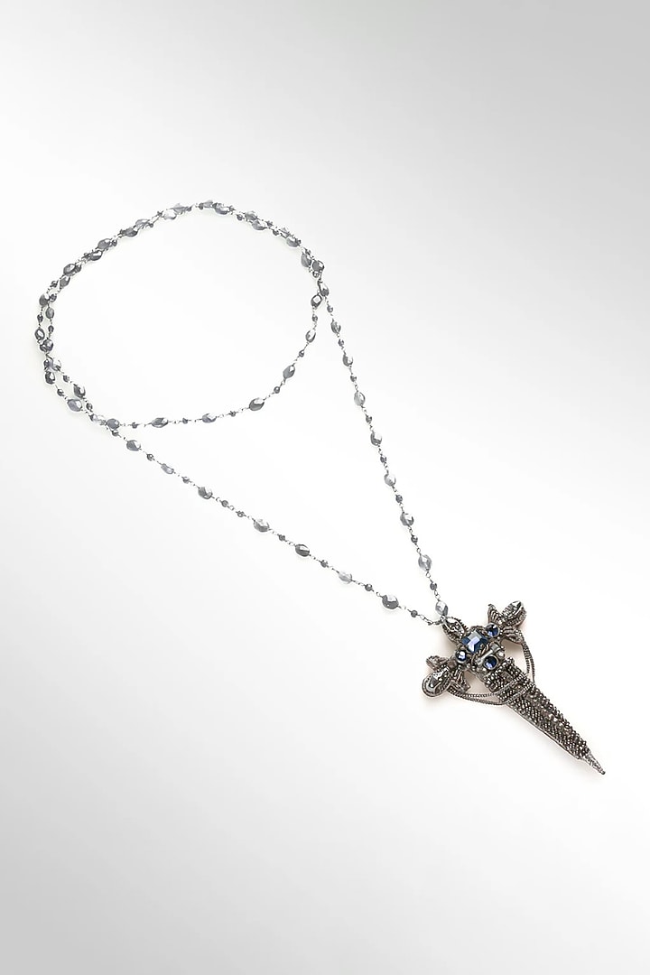 Gunmetal Glass Beaded & Nylon Thread Necklace by Deepa Gurnani at Pernia's Pop Up Shop