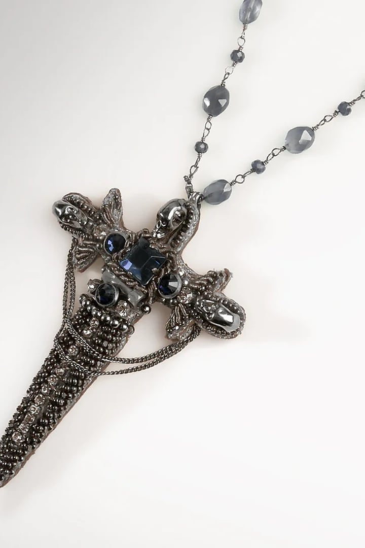 Gunmetal Glass Beaded & Nylon Thread Necklace by Deepa Gurnani at Pernia's Pop Up Shop