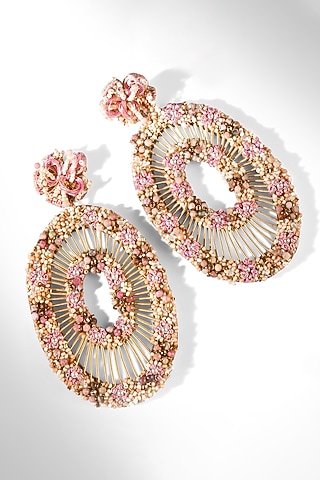 Pink Glass Beaded Dangler Earrings by Deepa Gurnani