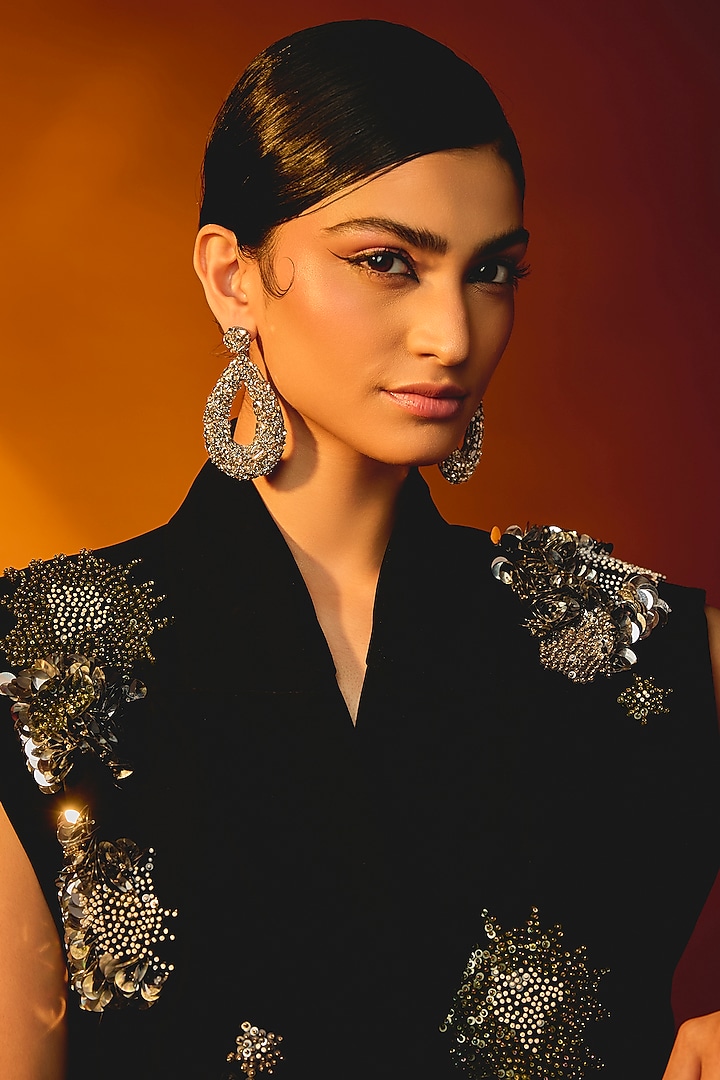 Gunmetal Swarovski Crystal Dangler Earrings by Deepa Gurnani at Pernia's Pop Up Shop