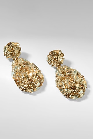 Gold Glass Stone & Beaded Dangler Earrings by Deepa Gurnani