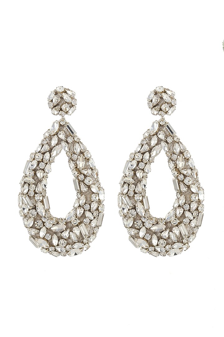 Silver Glass Stone & Beaded Dangler Earrings by Deepa Gurnani at Pernia's Pop Up Shop