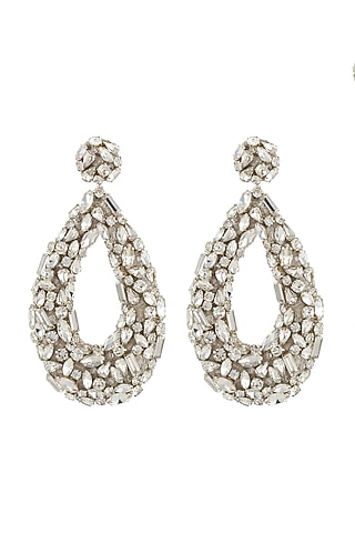 Silver Glass Stone & Beaded Dangler Earrings by Deepa Gurnani