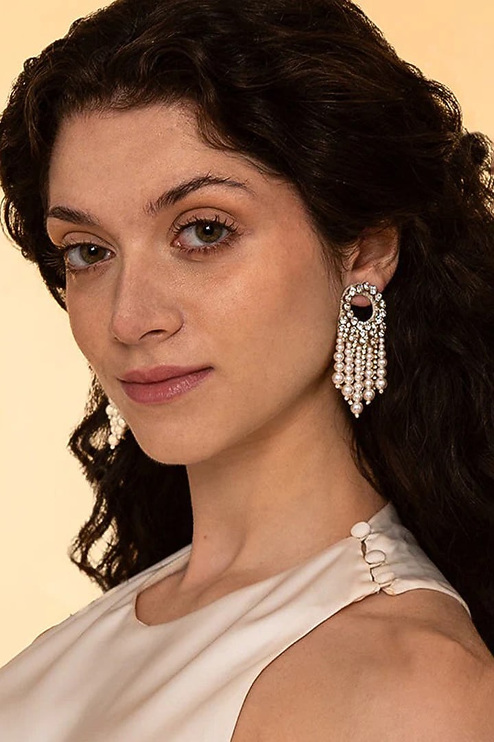 Ivory Glass Stone & Pearl Dangler Earrings by Deepa Gurnani at Pernia's Pop Up Shop