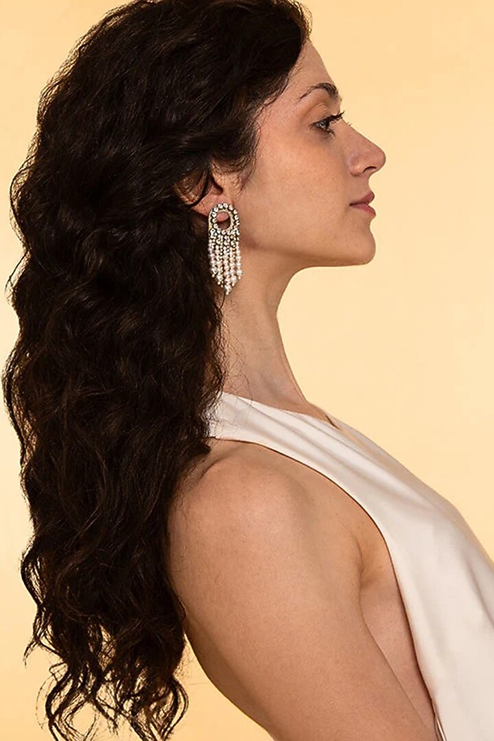 Ivory Glass Stone & Pearl Dangler Earrings by Deepa Gurnani at Pernia's Pop Up Shop
