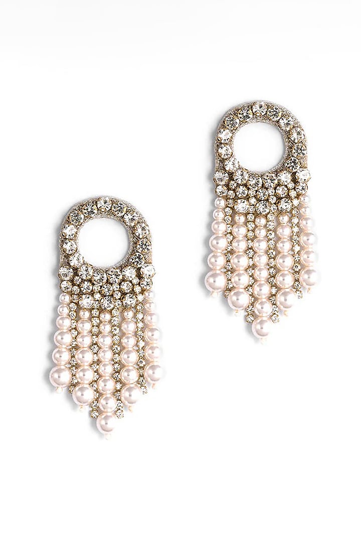 Ivory Glass Stone & Pearl Dangler Earrings by Deepa Gurnani at Pernia's Pop Up Shop