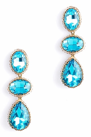 Aqua Glass Crystal Dangler Earrings by Deepa Gurnani
