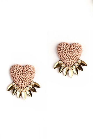 Pink Glass Stone & Sequins Stud Earrings by Deepa Gurnani