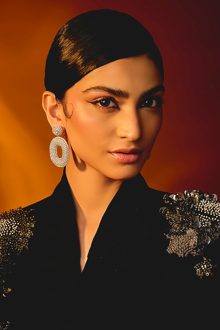 Silver Glass Beaded Dangler Earrings by Deepa Gurnani at Pernia's Pop Up Shop