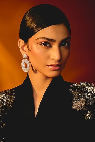 Silver Glass Beaded Dangler Earrings by Deepa Gurnani