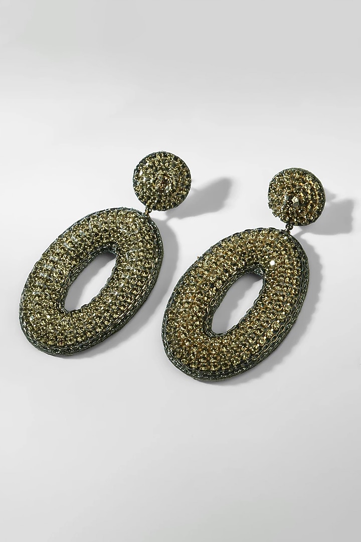 Gunmetal Glass Stone & Glass Beaded Dangler Earrings by Deepa Gurnani at Pernia's Pop Up Shop