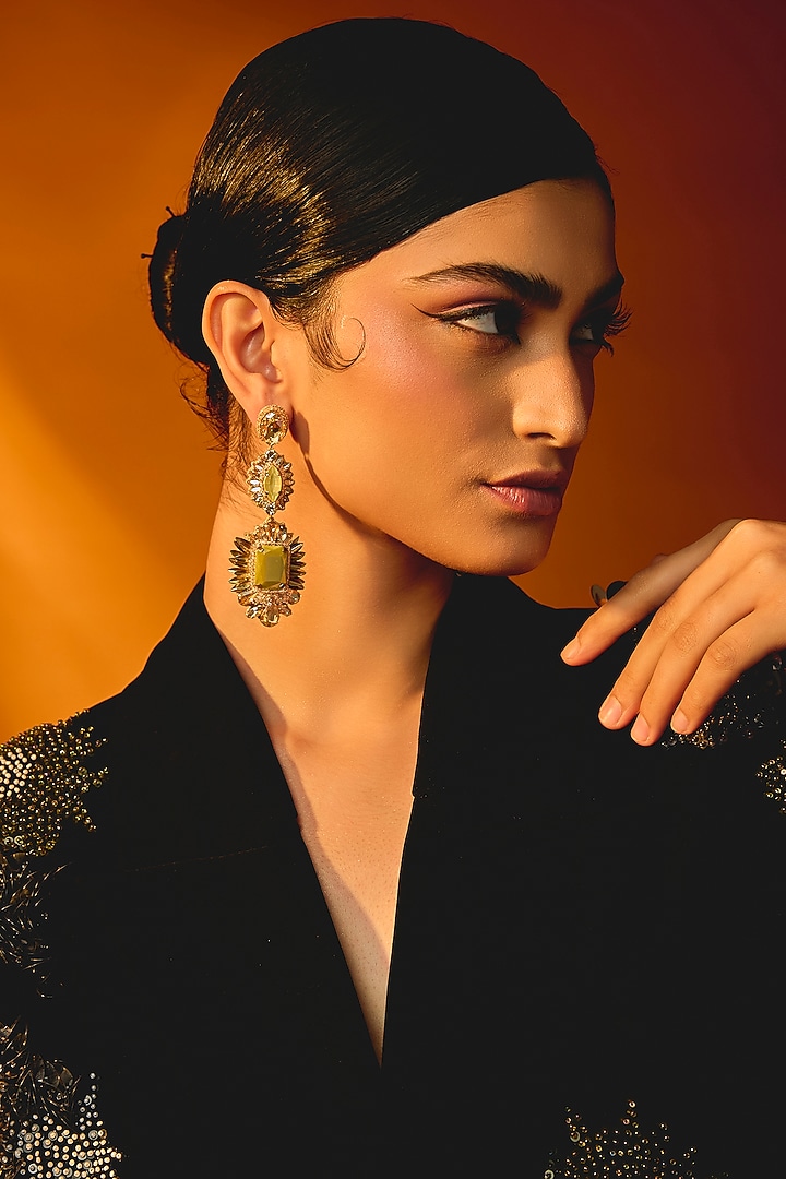 Yellow Glass Crystal Dangler Earrings by Deepa Gurnani at Pernia's Pop Up Shop