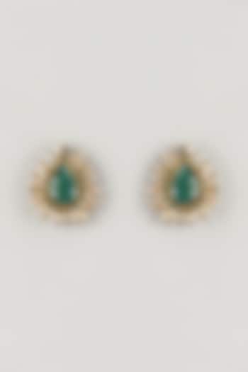 Gold Finish Green Stone Stud Earrings by Deepa Gurnani at Pernia's Pop Up Shop
