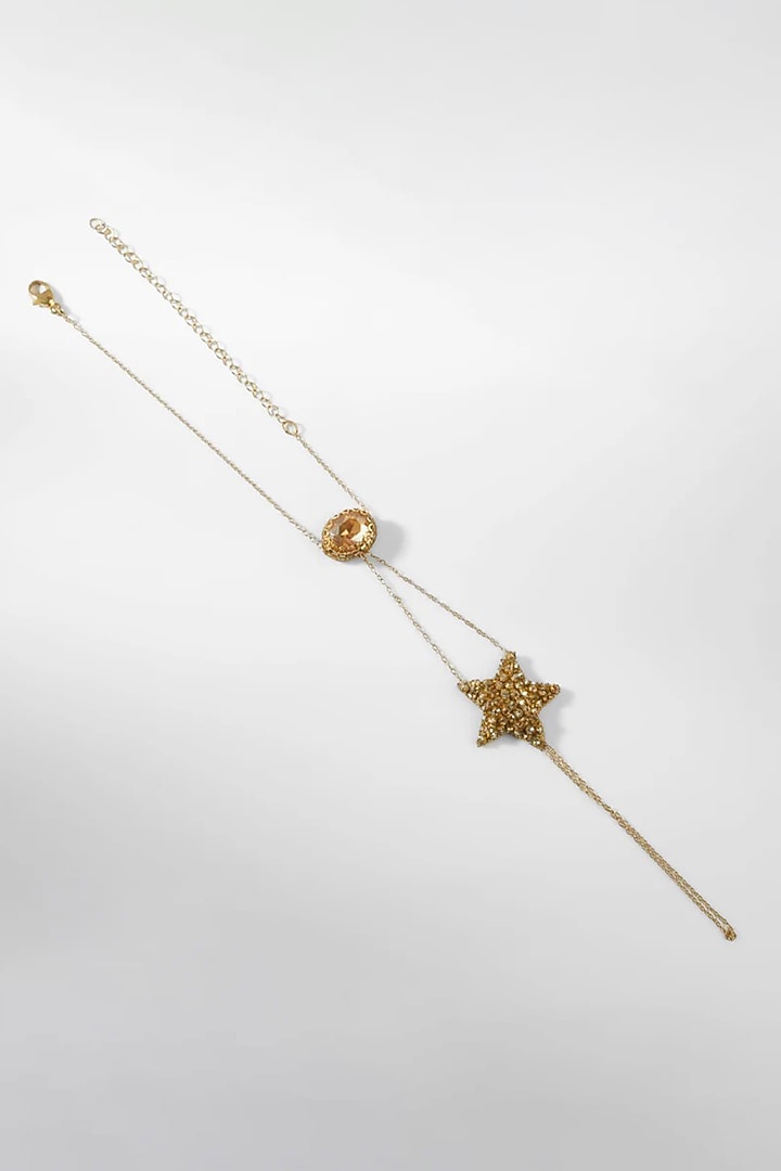Gold Glass Beaded Hathphool by Deepa Gurnani at Pernia's Pop Up Shop