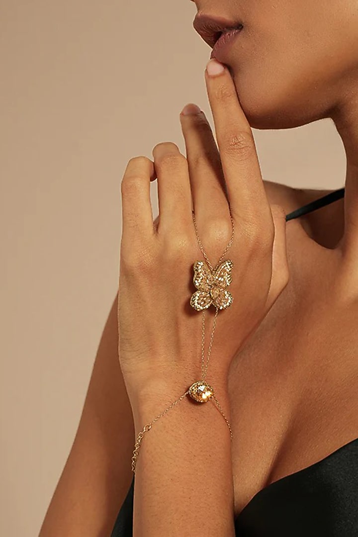 Gold Glass Beaded Hathphool by Deepa Gurnani at Pernia's Pop Up Shop