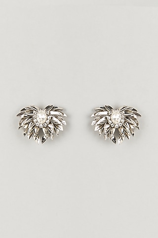 Silver Finish Stud Earrings by Deepa Gurnani