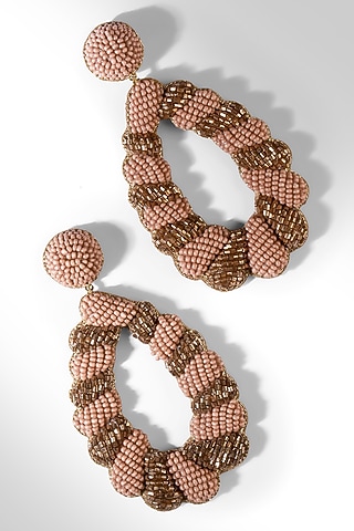 Pink Glass Beaded Dangler Earrings by Deepa Gurnani