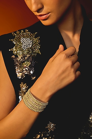 Pearl White Glass Beaded Bracelet by Deepa Gurnani