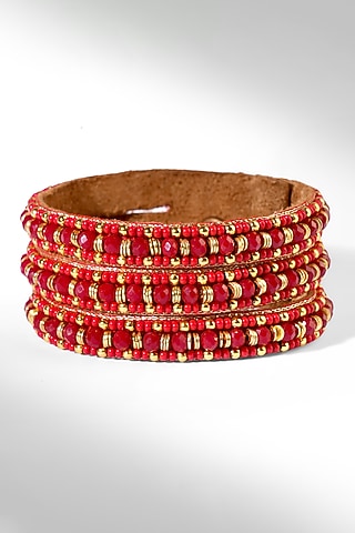 Red Glass Beaded Bracelet by Deepa Gurnani