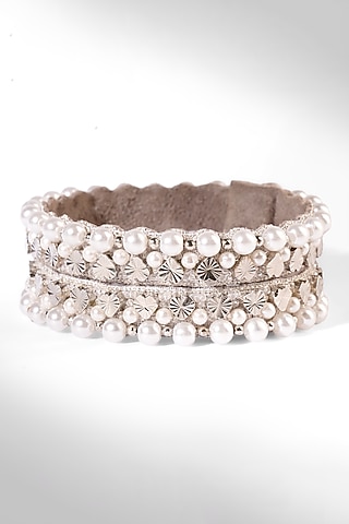 Silver Resin Pearl Bracelet by Deepa Gurnani