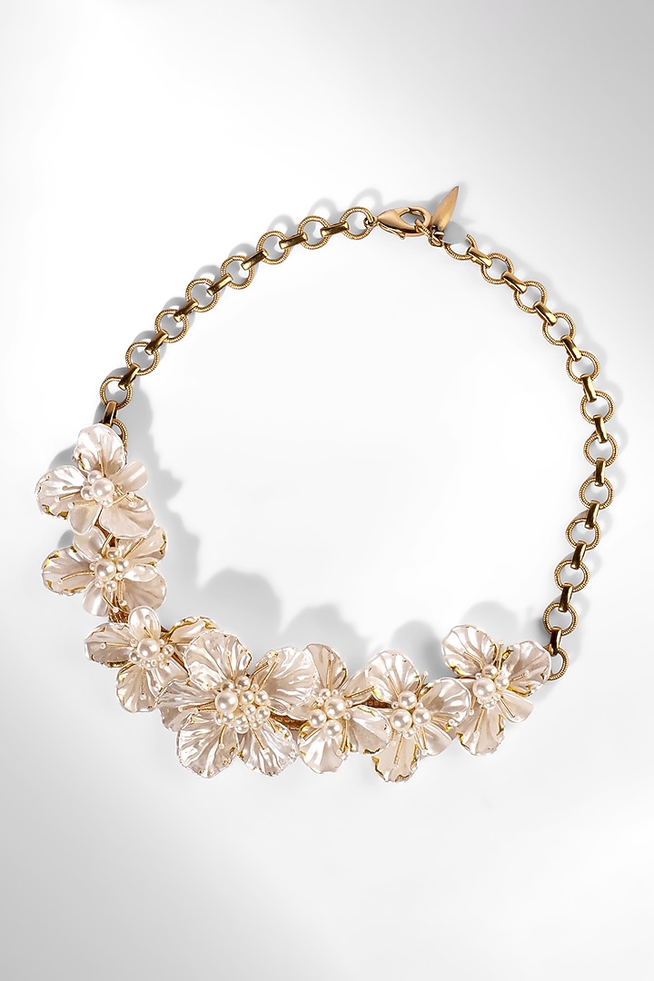 Gold Resin leaf & Nylon thread Necklace by Deepa Gurnani at Pernia's Pop Up Shop