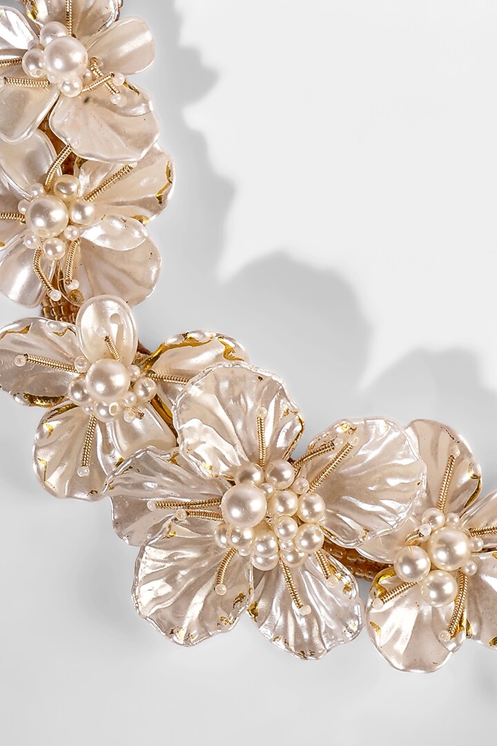 Gold Resin leaf & Nylon thread Necklace by Deepa Gurnani at Pernia's Pop Up Shop