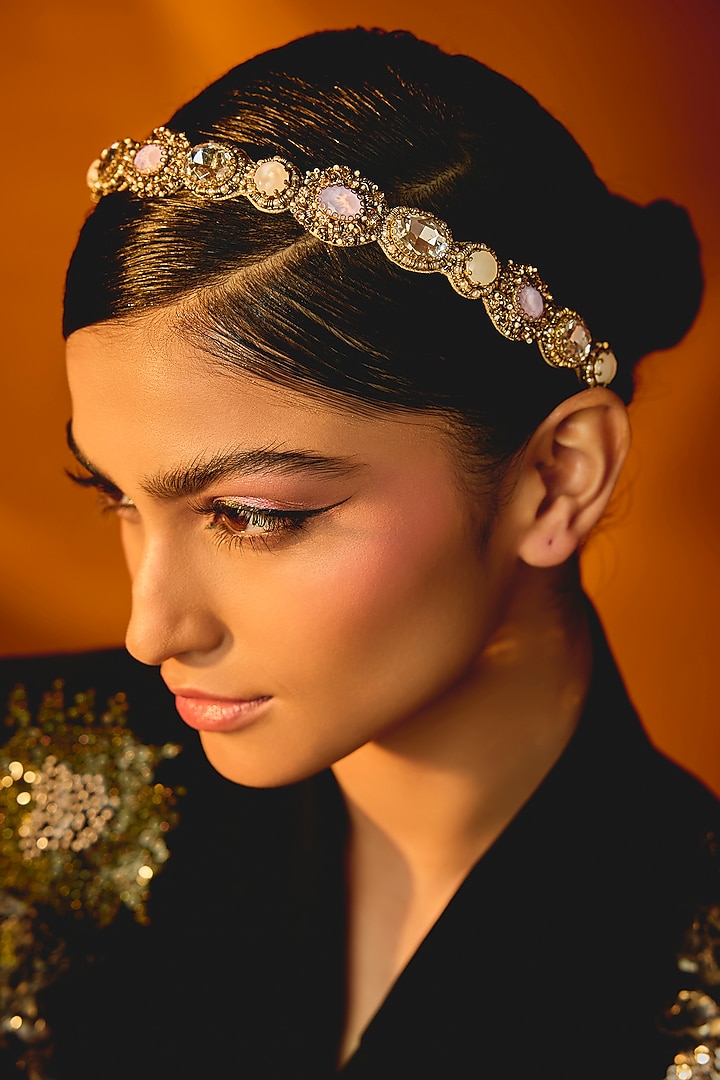 Lavender Glass Beaded & Glass Crystal Hair Accessory by Deepa Gurnani at Pernia's Pop Up Shop