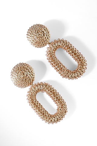 Copper Metallic Thread Dangler Earrings by Deepa Gurnani