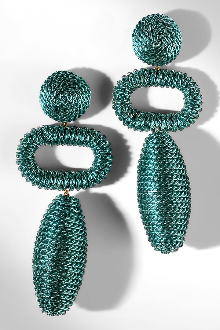 Turquoise Metallic Thread Dangler Earrings by Deepa Gurnani at Pernia's Pop Up Shop
