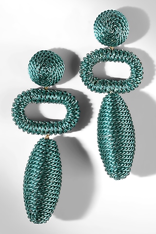 Turquoise Metallic Thread Dangler Earrings by Deepa Gurnani