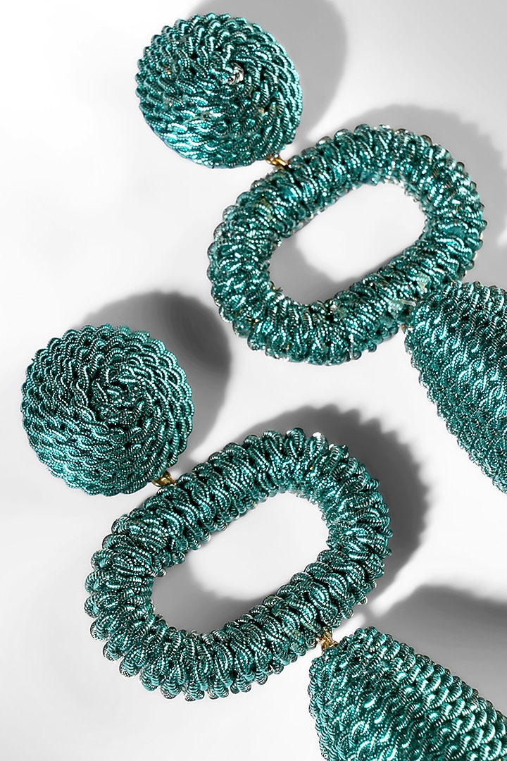 Turquoise Metallic Thread Dangler Earrings by Deepa Gurnani at Pernia's Pop Up Shop