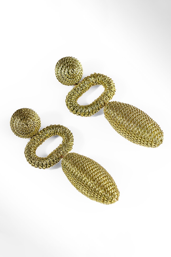 Green Metallic Thread Dangler Earrings by Deepa Gurnani at Pernia's Pop Up Shop