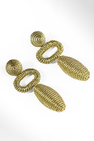 Green Metallic Thread Dangler Earrings by Deepa Gurnani