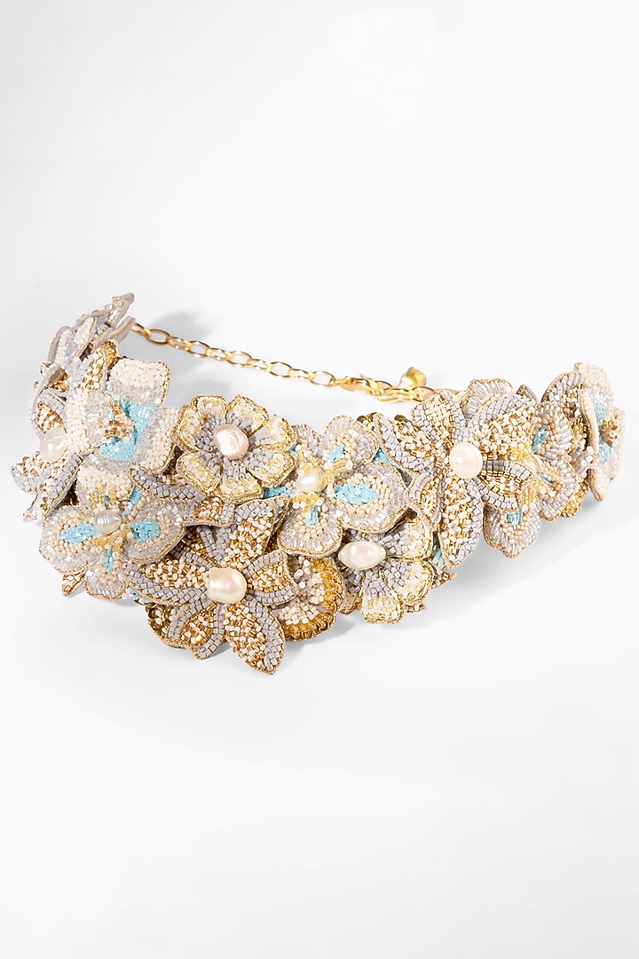 Blue Mother Of Pearl & Glass Beaded Necklace by Deepa Gurnani at Pernia's Pop Up Shop