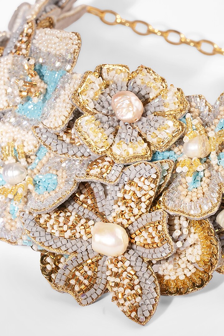 Blue Mother Of Pearl & Glass Beaded Necklace by Deepa Gurnani at Pernia's Pop Up Shop