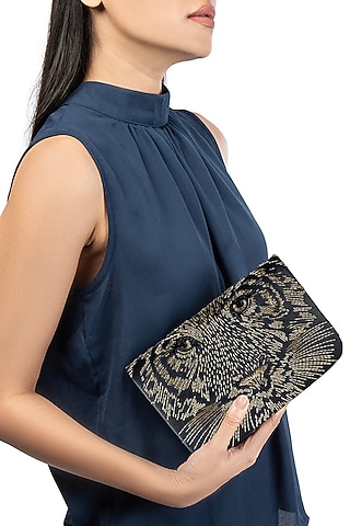 Gold Glass Beaded & Crystal Bag by Deepa Gurnani