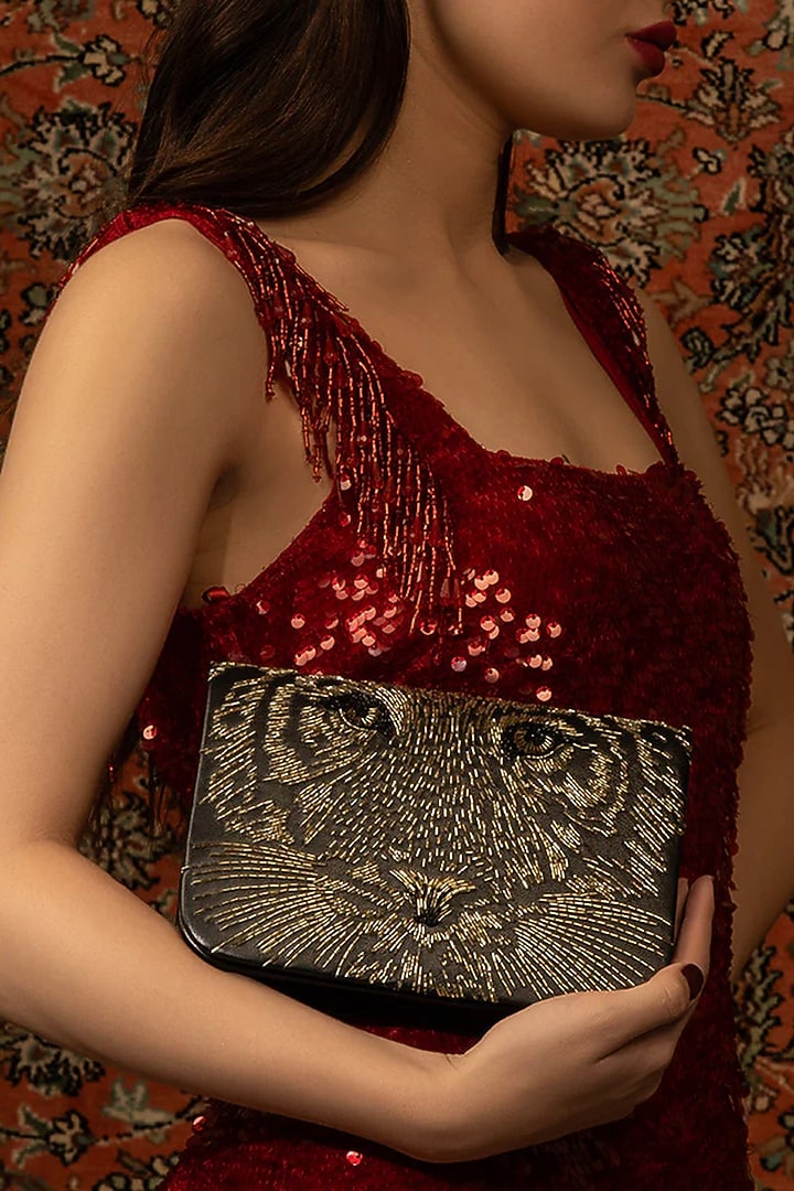 Gold Glass Beaded & Crystal Bag by Deepa Gurnani at Pernia's Pop Up Shop
