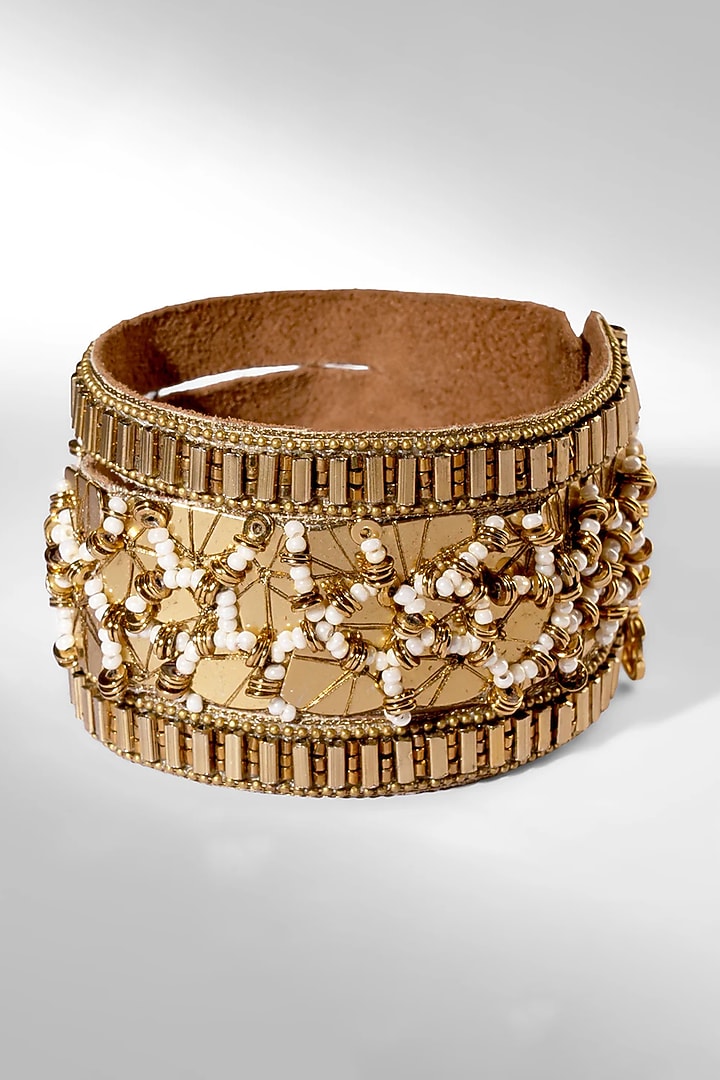 Bronze Glass Beaded & Brass Chain Bracelet by Deepa Gurnani at Pernia's Pop Up Shop