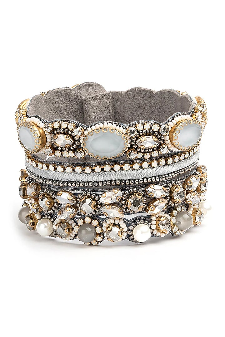 White Glass Beaded & Glass Stone Bracelet by Deepa Gurnani at Pernia's Pop Up Shop