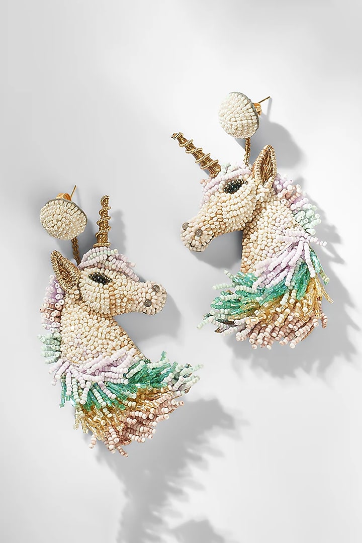 Multi-Colored Glass Beaded & Metallic Thread Earrings by Deepa Gurnani at Pernia's Pop Up Shop