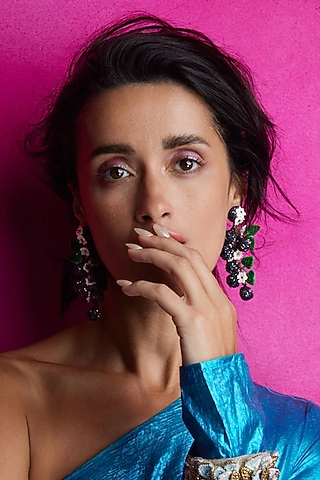 Multi-Colored Glass Beaded Earrings by Deepa Gurnani